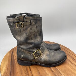 Frye For Coach Veronica Boots Womens Size 8 Black Gold Metallic Vintage Leather